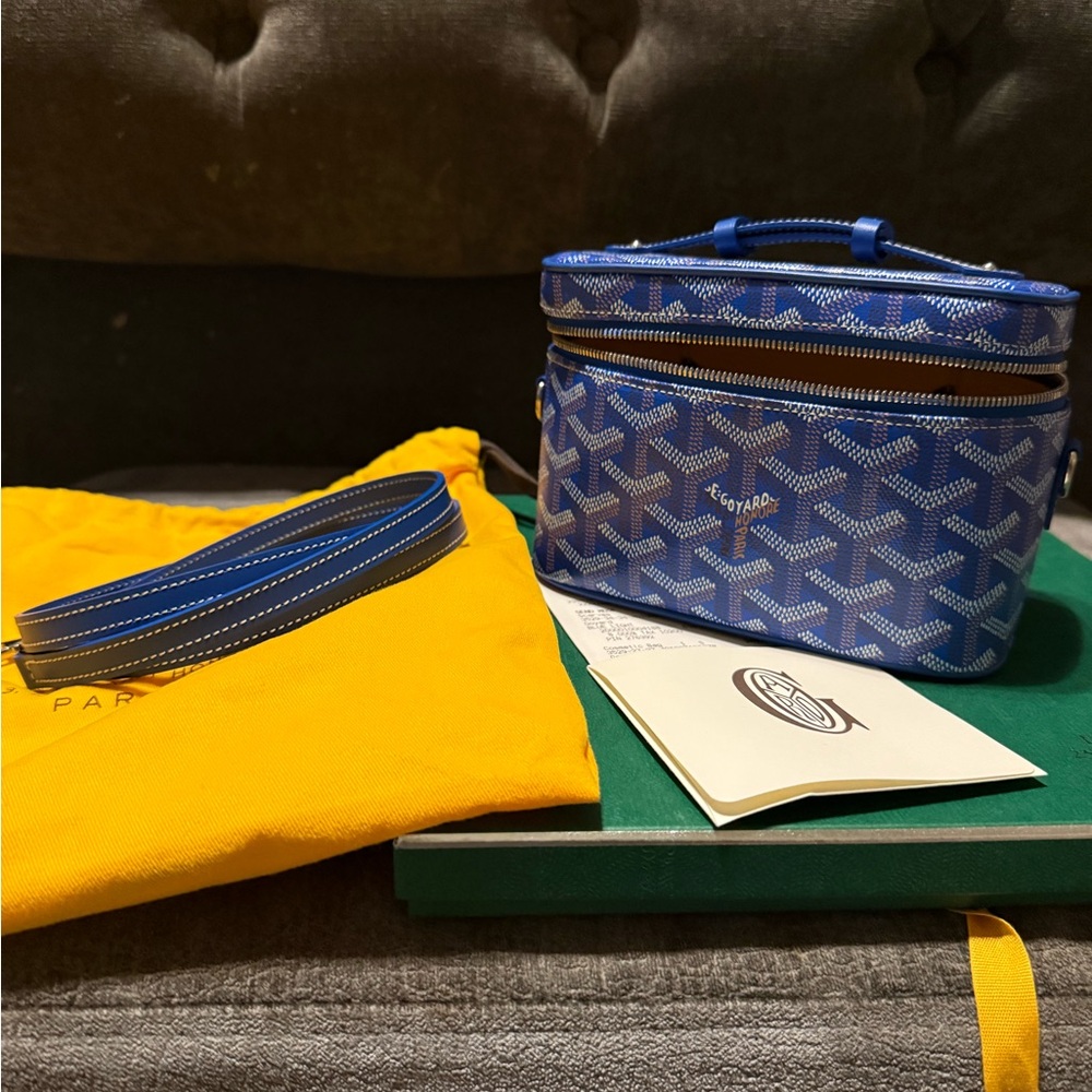 Goyard Blue Chevron Vanity Bag with Detachable Strap